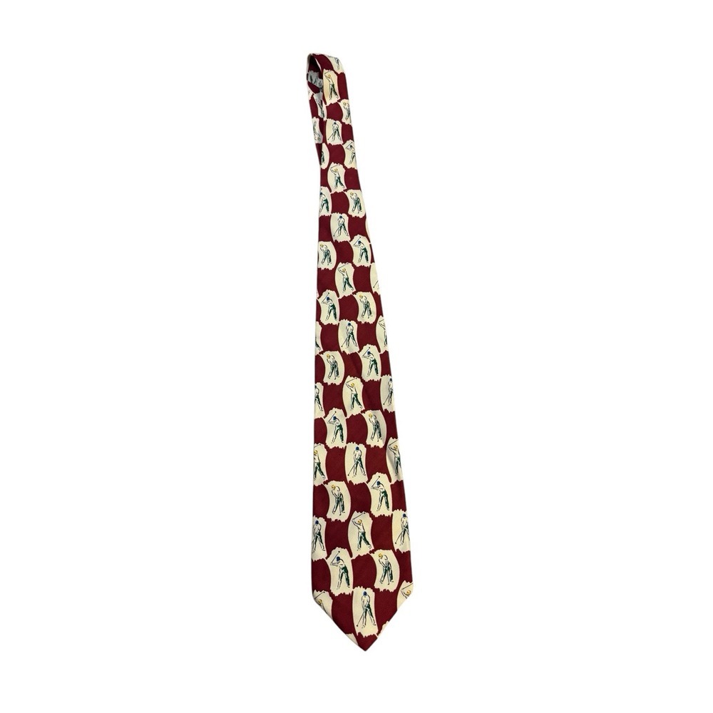Nautica Golf Tie Red White Bag Ball Club Course Summer Country Club Vintage